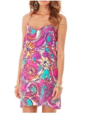 Lilly Pulitzer Mini Dress Sea and Be Seen Dusk Silk Slip Dress Women’s Small